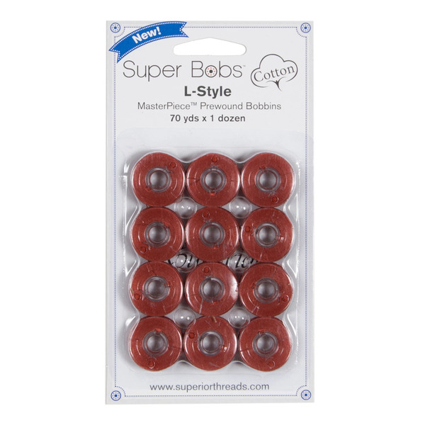 Superior Threads 149-12-173 Super Bobs MasterPiece Cotton 70yd Prewound Bobbins 12ct L-Style Red Hill