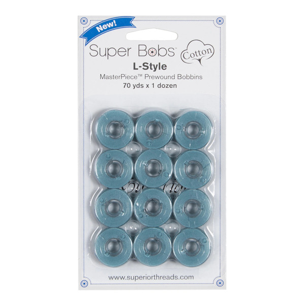 Superior Threads 149-12-178 Super Bobs MasterPiece Cotton 70yd Prewound Bobbins 12ct L-Style Poolside