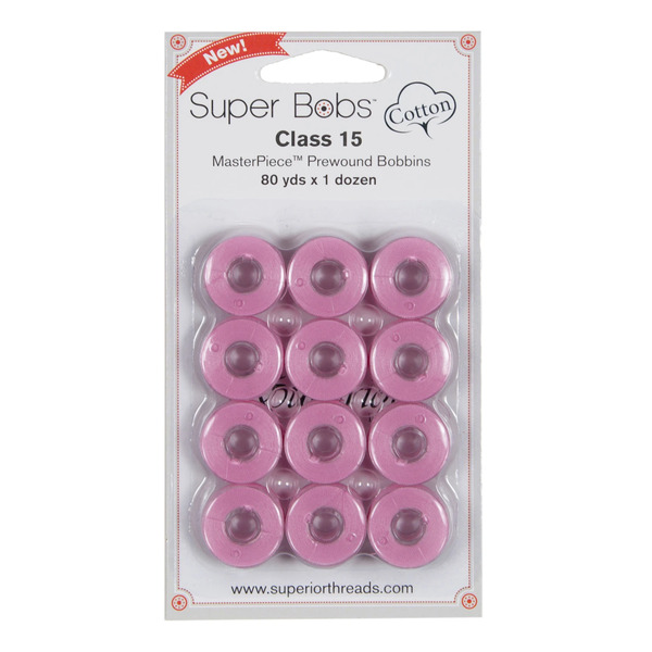 Superior Threads 150-12-113 Super Bobs MasterPiece Cotton 80yd Prewound Bobbins 12ct Class 15 Peony