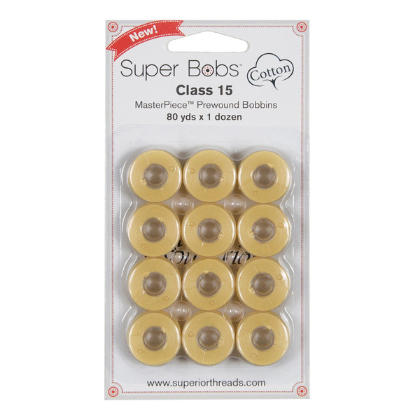 Superior Threads 150-12-123 Super Bobs MasterPiece Cotton 80yd Prewound Bobbins 12ct Class 15 Lemonade