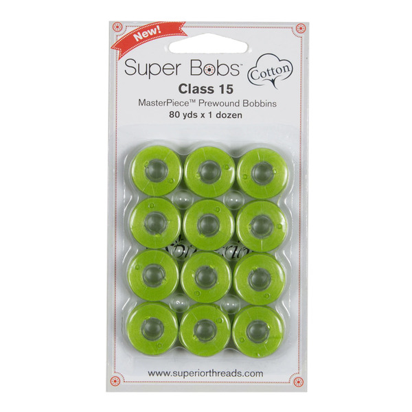 Superior Threads 150-12-127 Super Bobs MasterPiece Cotton 80yd Prewound Bobbins 12ct Class 15 SubLime