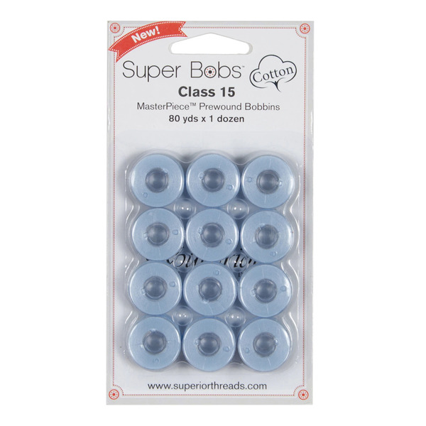 Superior Threads 150-12-137 Super Bobs MasterPiece Cotton 80yd Prewound Bobbins 12ct Class 15 Baby Jeffy