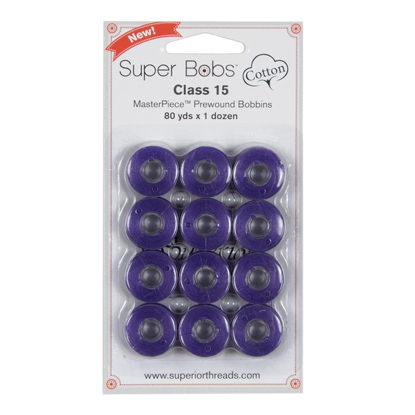 Superior Threads 150-12-149 Super Bobs MasterPiece Cotton 80yd Prewound Bobbins 12ct Class 15 Princely