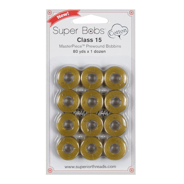 Superior Threads 150-12-163 Super Bobs MasterPiece Cotton 80yd Prewound Bobbins 12ct Class 15 Bottecelli