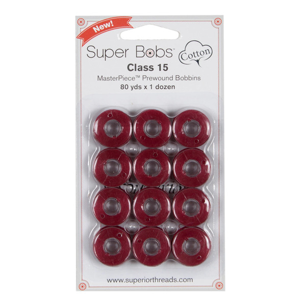 Superior Threads 150-12-170 Super Bobs MasterPiece Cotton 80yd Prewound Bobbins 12ct Class 15 Bernini