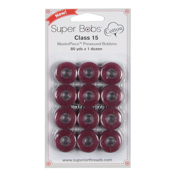 Superior Threads 150-12-172 Super Bobs MasterPiece Cotton 80yd Prewound Bobbins 12ct Class 15 Plum Berry