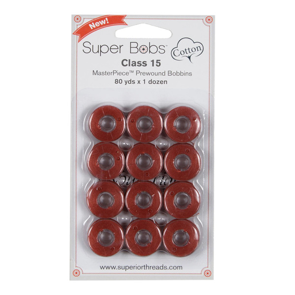 Superior Threads 150-12-173 Super Bobs MasterPiece Cotton 80yd Prewound Bobbins 12ct Class 15 Red Hill