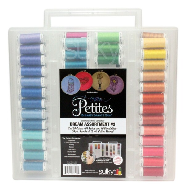 Sulky All 80 New Cotton Petites 12wt Colors in a Slimline Storage Box