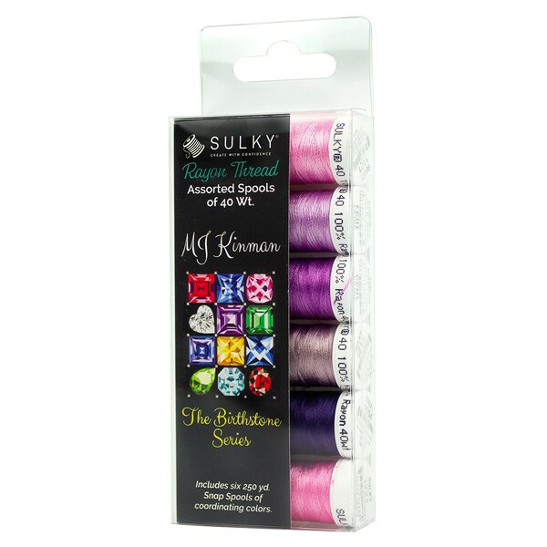 Sulky MJ Kinman Birthstone Series Rayon 942 6-pack assortment October Pink Tourmaline