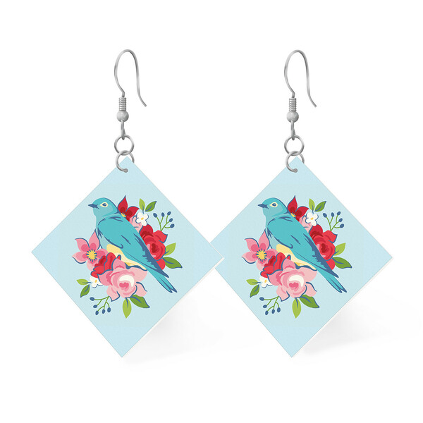 Riley Blake Designs Leather Square Earrings Bluebird
