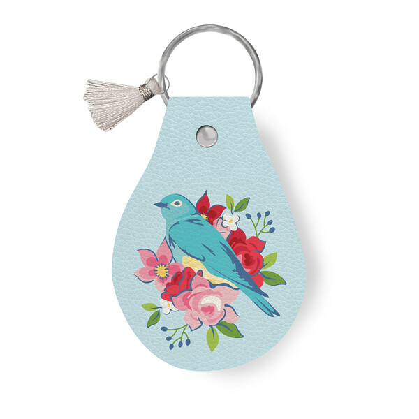 Riley Blake Designs Leather Circle Key Chain Bluebird