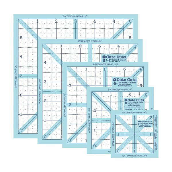 Riley Blake Designs Lori Holt Trim-It Square Ruler Pack - 2-1/2in,3-1/2in,4-1/2in,5-1/2in,6-1/2in