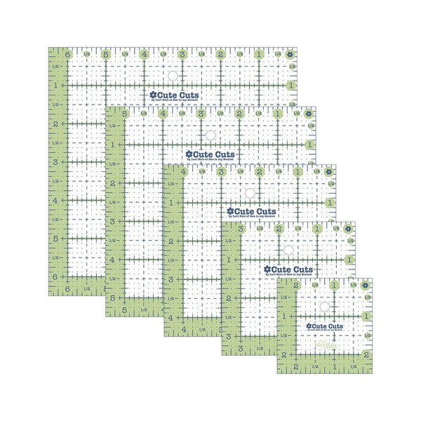 Riley Blake Designs Lori Holt Cute Cuts Square Ruler Pack - 2-1/2in,3-1/2in,4-1/2in,5-1/2in,6-1/2in