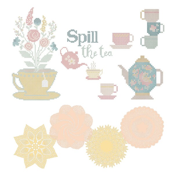 Riley Blake Designs Tea Party Cross-Stitch Assets by Bev McCullough - RBD & M.E.  USB
