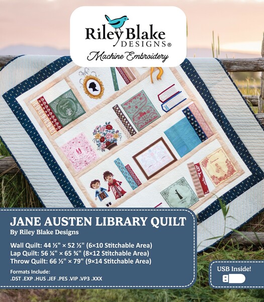Riley Blake Designs Jane Austen Library Quilt - Machine Embroidery USB