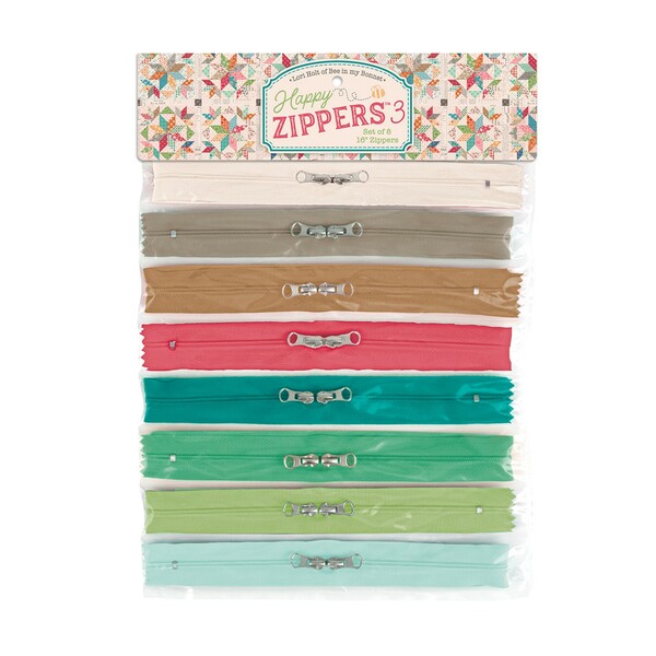 Riley Blake Designs Lori Holt Happy Zippers 3 - Package of 8 16" Zippers