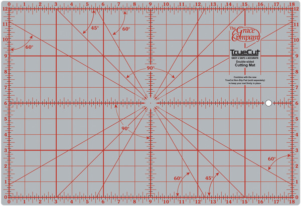29387: Grace TrueCut Cutting Mat 12" x 18" Double Sides, Gridded and Angle Lines, Self Healing, Easy to See Colors