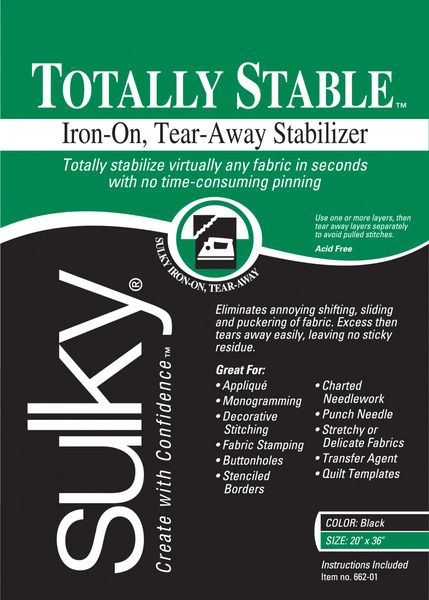 Sulky 662-01 Totally Stable Iron-on Tearaway Stabilizer Black, 20"x1Yd