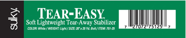 Sulky 751-25 Tear-Easy Soft LightWeight Tear Away Stabilizer 20"x25Yds