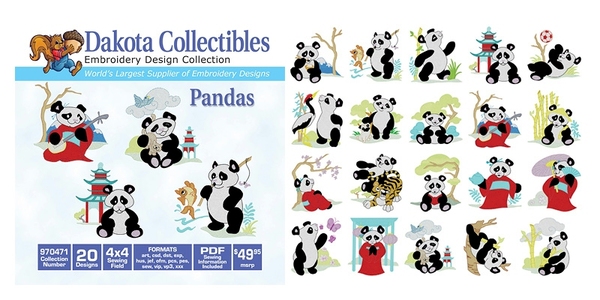 Dakota Collectibles 970471 Pandas Multi-Formatted CD Embroidery Machine Designs