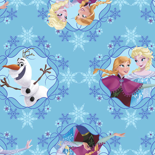 Disney Frozen Sisters Ice Skating Framed Blue Fabric by the Yard 533219130715 Springs Mills