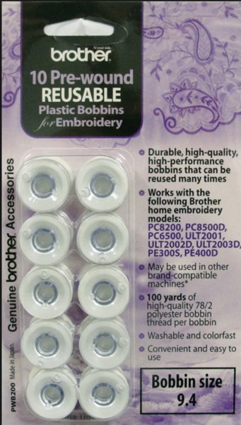 77322: Brother SABOBCLIP 10Pk Bobbins with Bobbin Clips to Prevent Thread Unwinding
