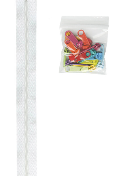ByAnnie ZIPYD-100-MULTI Zippers by the yard- White w/ Multi colored pulls