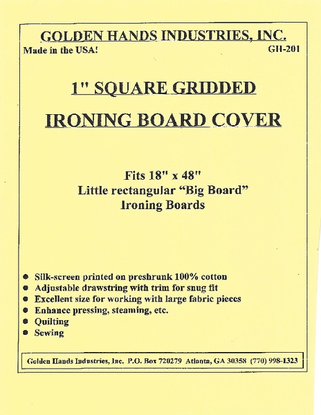 85051: Golden Hands GH-201 18"x 48" Replacement Cotton 1" Square Gridded Ironing Board Cover plus Iron EZ GH126 Super Big Board