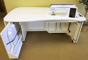 Fashion Sewing Cabinets Epic Journey for Brother XP1 Luminaire Solaris, Manual or Electric Lift, 3 Position Stop, Round Edges, Machine Opening 29x14"