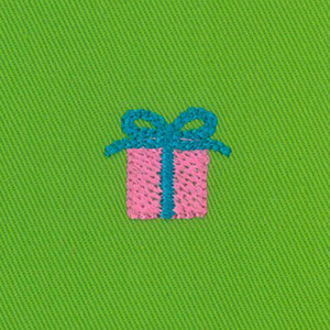 Fabric Finders Embroidered Twill – Gift Box on Lime by the yard