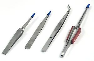 Tool Tron 4-pc Tweezers Set TT00318, Spring Action, Straight Tip Knot, Bent Tip, and Self Closing Rosewood Handle