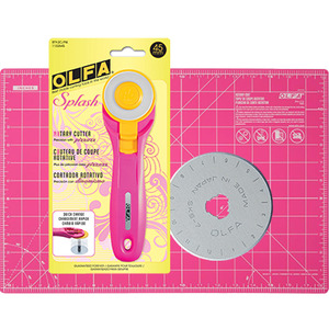 92350: Olfa CUTCOMBO18 Pink Splash Rotary Cutter RTY2C, 12x18" Pink Mat RM-PIK, 45mm Blade RB45-1