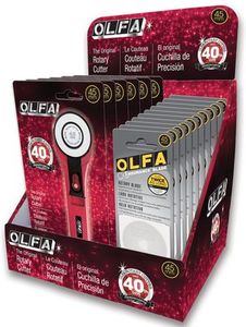 Olfa RTY-2C-RBY 40th Anniversary 45mm Ruby Splash Rotary Cutter, Extra Blade