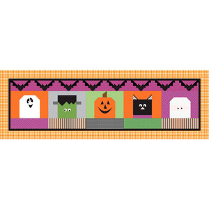 Riley Blake 2019, Table Runner Kit of the Month Program - Halloween Blockheads - 16" x 50", fabric for top, binding, and pattern.