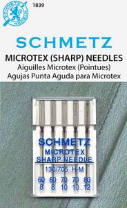88968: Schmetz S-1839 Microtex Needles 5pk Assorted Sizes: