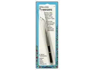 Collins W-60 C60 Extra Long 6" Bent Tweezers for Pick Up and Threading, Collins C60, Extra Long 6" Bent Tweezers Pick Up Tool, for Theading Sergers, Coverstitch, Blindstitch, Sewing and Embroidery Machines