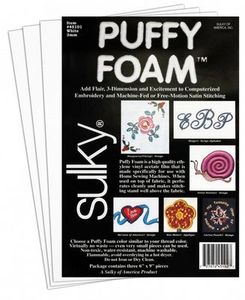 Sulky , 44101, PF2-44101, Sulky PF2-44101 Puffy Foam Sheets 2mm Thick, Raises Stabilizer Topping, White 3Pk 6" x 9" Pieces