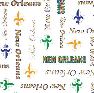 Fabric Finders 2233 New Orleans Word Print Fabric: Purple, Green and Gold