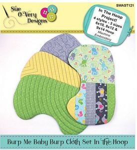 93409: Sue O'Very Designs SWAST121 Burp Me Baby Burp Cloth Set ITH