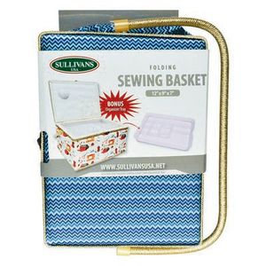 Sullivans SUL70039 Folding Sewing Basket Chevron Blue