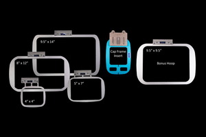 Durkee Single Needle Power Pack 1 for Dream Machine2 and Baby Lock Destiny Includes: 5 Hoops (4x4", 5x7", 8x12", 9.5x9.5" 9.5x14"), +CapInsert