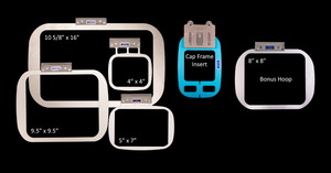 Durkee, Embroidery Hoop, Luminaire, Solaris, Cap Frame, Single Needle Power Pack, 4x4", 5x7", 8x8", 9.5x9.5", 10 5/8 x 16", Durkee Single Needle Power Pack 2 Brother XP1 XP2 Luminaire, Baby Lock Solaris Machine: 5 Hoops (4x4", 5x7", 8x8", 9.5x9.5", 10 5/8 x 16") +Cap Insert
