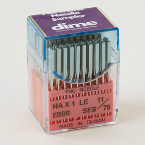 DIME B3662, Triumph EBBR Embroidery Needles Flat Shank Sampler Pack 100 (version 2) Qty: 20-65/9, 40-75/11, 20-85/13, and 20-90/14 Ball Point and Sharp