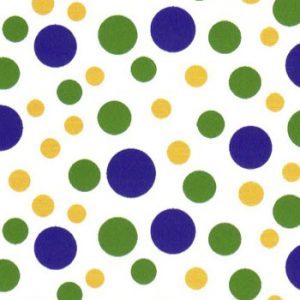 Fabric Finders 2034, Mardi Gras Print Fabric – Dots,  60″ wide bolt, 15 yards, in purple, green, and yellow gold