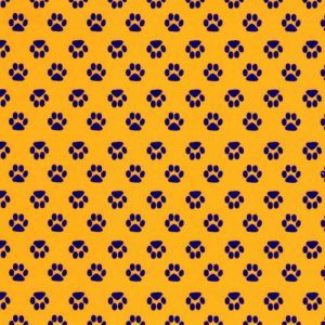 Fabric Finders 1867 Mini Purple Paw on Gold Print Fabric 60″ wide bolt