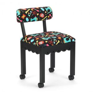 Arrow 8011/8013/8016 Wood Sewing Chair, Underseat Storage, Riley Blake Buttons Fabric, Black, White, or Red