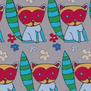 Fabric Finders 2119 Raccoon Print Fabric: Blue, Green, Red and Grey by yard