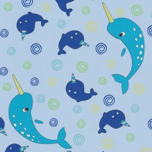 Fabric Finders 2236 Narwhal Fabric: Blue and Turquoise by the yard