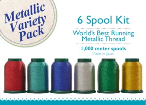 DIME Exquisite MK001, 6-Spool Kit, King Star Embroidery Thread, Metallic Variety Pack, 1100Yd, 40wt Poly, Japan: Green, Red, Blue, Aqua, Silver, Gold