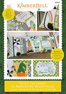 95936: Kimberbell KD587 Luck O the Gnome St. Patricks Day Bench Pillow Machine Embroidery Designs CD